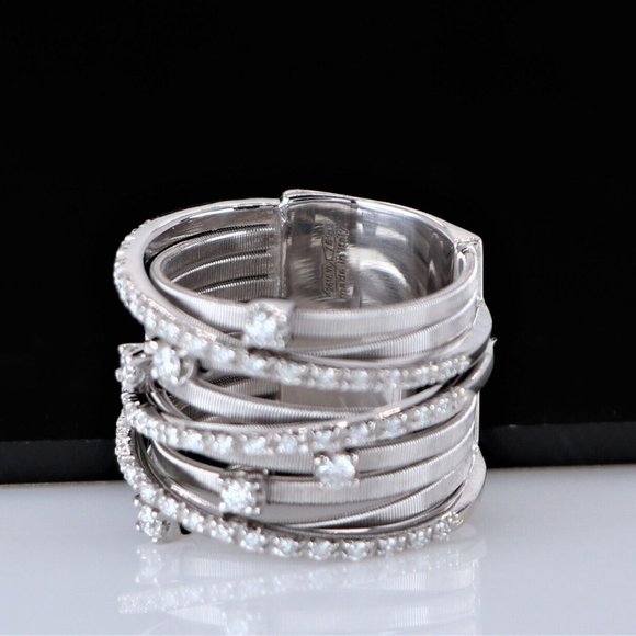 19967 Marco Bicego GOA 18k White Gold 9 Row Crossover Pave Diamond Ring Band 6.5 - Picture 6 of 6